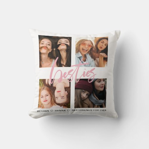 Besties pink photo collage best friends pink throw pillow