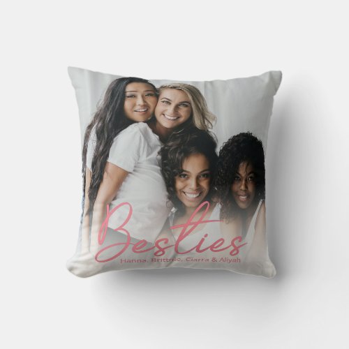 Besties Pink Script Custom Photo Throw Pillow