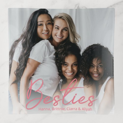 Besties Pink Script Custom Photo Trinket Trays