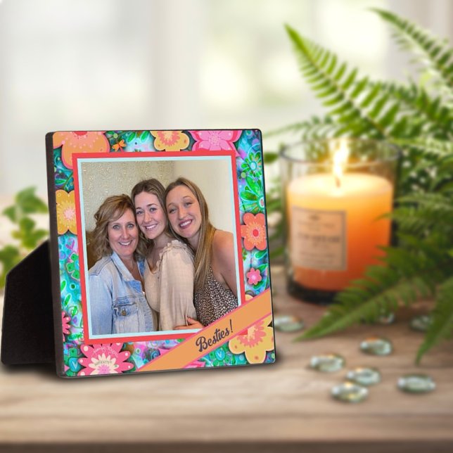 Besties Pretty Floral Whimsical Photo Customized Plaque (Creator Uploaded)