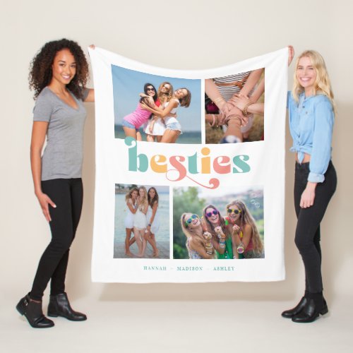 Besties Retro 4 Photo Best Friends Fleece Blanket