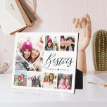 Besties Script 7 Photo Best Friends Collage Heart  Plaque<br><div class="desc">A special, memorable multiple photo plaque gift for besties. The design features seven photo grid collage layout to display your own special best friends photos. "Besties" is displayed in stylish typography. A simple heart shape is displayed over one of the photos. Send a memorable and special gift to yourself and...</div>