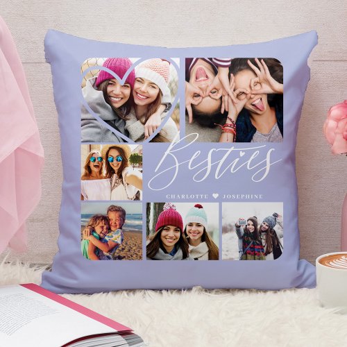 Besties Script BFFs Heart 6 Photo Grid Throw Pillow