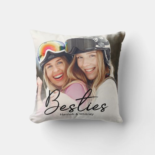 Besties Script Custom Photo Throw Pillow