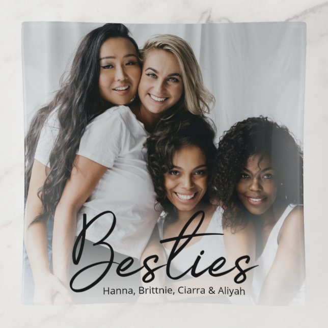 Besties Script Custom Photo  Trinket Trays (Front)