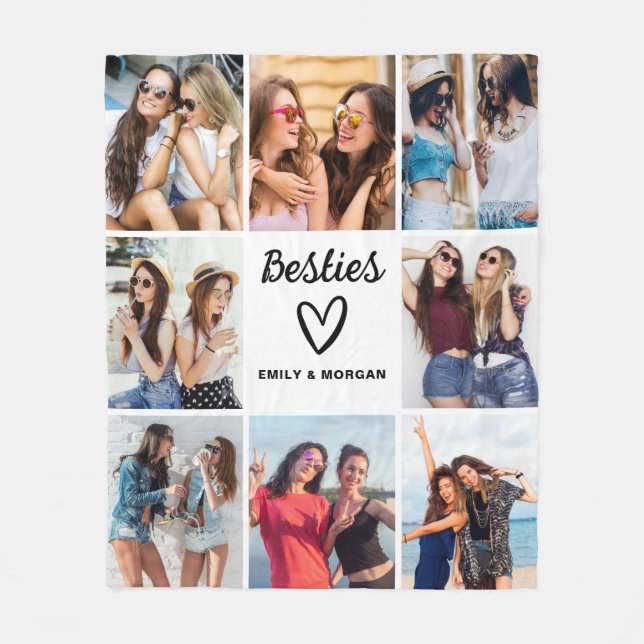 Besties Script Gift For Friends Photo Collage Fleece Blanket (Front)