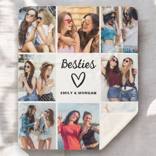 Besties Script Gift For Friends Photo Collage Sherpa Blanket