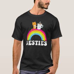 Besties Squad Cat Coffee Cute Matching BFFs Rainbo T-Shirt