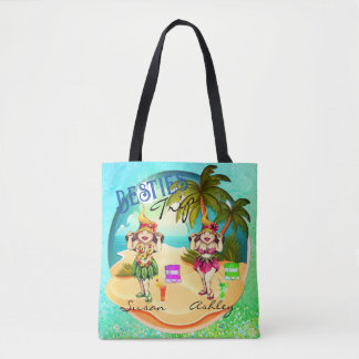 Besties trip summer beach blue personalized tote bag