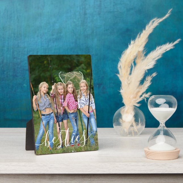 Besties White Script Typography Photo Plaque (Side)