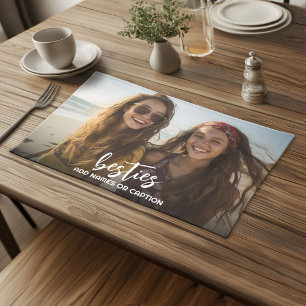 Besties with Photo and Custom Text - Script Cloth Placemat