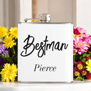 Bestman Black White Wedding Groomsmen Flask