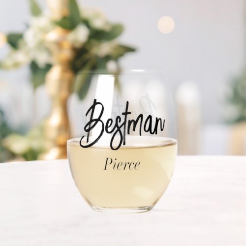 Bestman Black White Wedding  Stemless Wine Glass