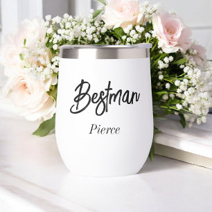 Bestman Black White Wedding Thermal Wine Tumbler