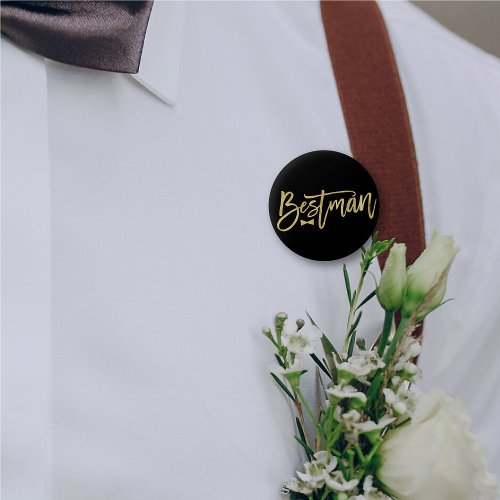 Bestman Bow Tie Gold Script Bachelor Party Wedding Button