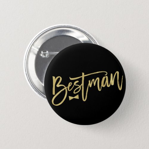 Bestman Bow Tie Gold Script Bachelor Party Wedding Button