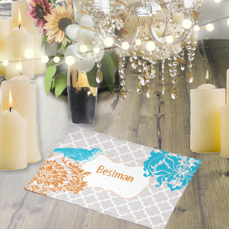Bestman Sea Blue Vintage Bird Coral and Gray Cloth Placemat