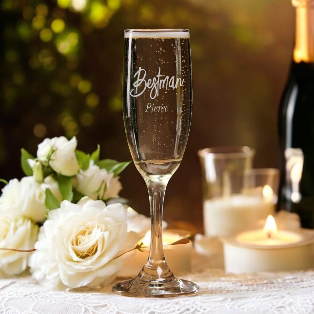 Bestman Wedding Elegant Script Champagne Flute (Creator Uploaded)