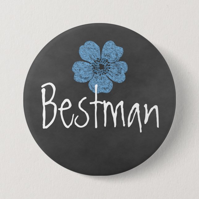 Bestman Wild Blue Roses Chalkboard Pinback Button (Front)