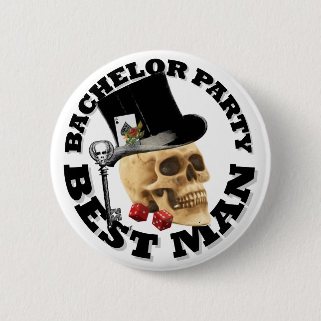 Bestmans Gothic gambling skull bachelor party Button (Front)