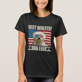 bests Maltese Dad Ever American Flag Dog Lover Pup T-Shirt