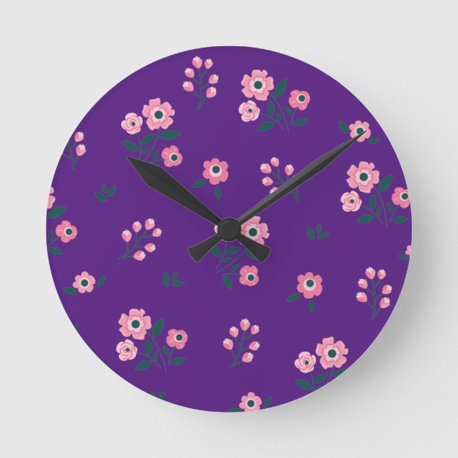 Bestseller floral purpple blue design for wedding round clock (Front)