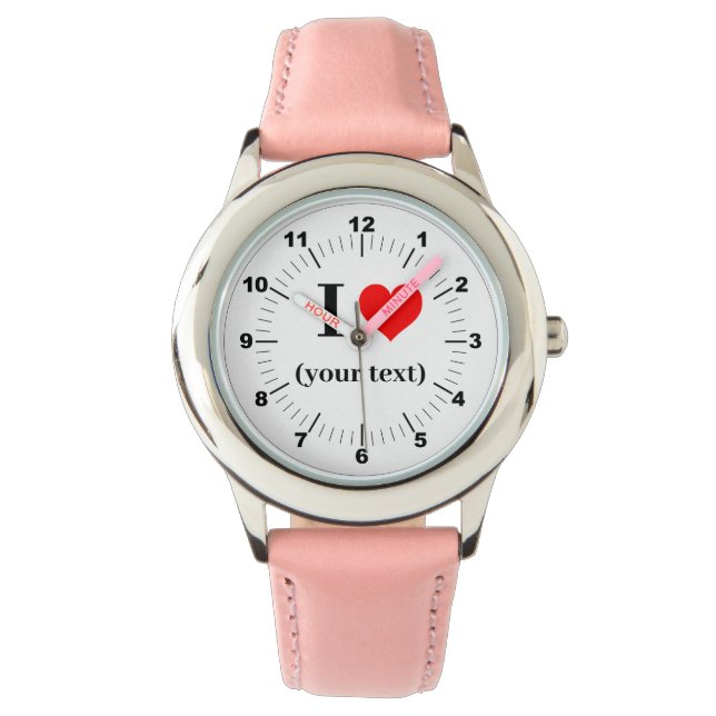 BESTSELLER! Kid's I❤️ Pink Leather Strap Watch (Front)