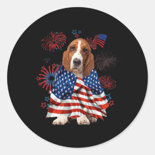 Bet Hound Dog American Usa Flag 4th Of July Dog Lo Classic Round Sticker