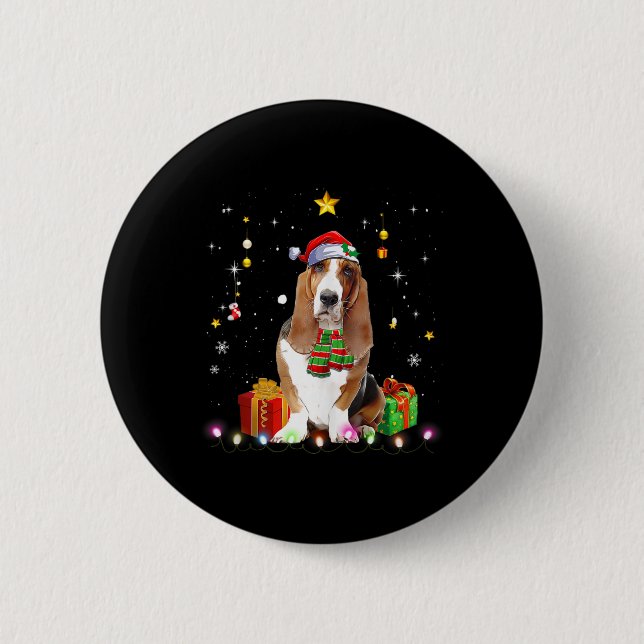 Bet Hound Dog Tree Christmas Sweater Xmas Dogs Gif Button (Front)