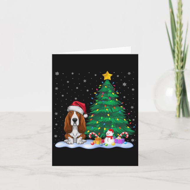 Bet Hound Dog Xmas Tree Lights Reindeer Hat Christ Card (Front)
