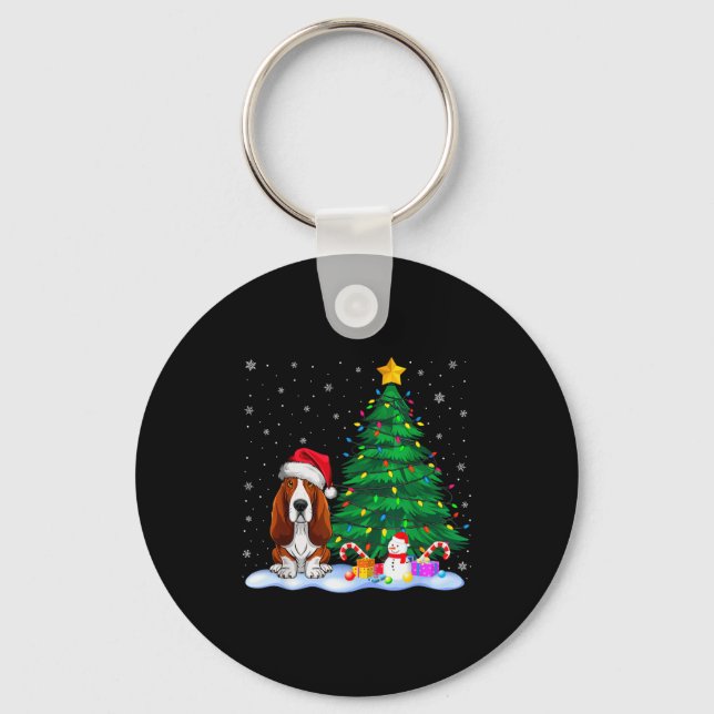 Bet Hound Dog Xmas Tree Lights Reindeer Hat Christ Keychain (Front)