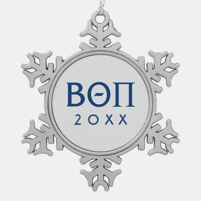 Beta Theta Pi Greek Letters Snowflake Pewter Christmas Ornament (Front)