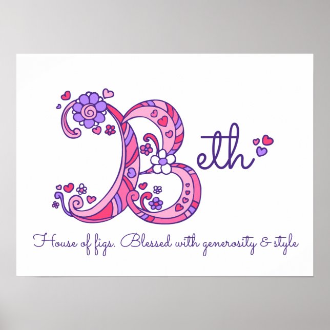 Beth B initial doodle art name meaning Poster (Front)