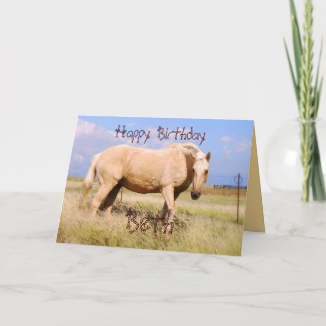 Beth Happy Birthday Palomino Horse Card (Front)