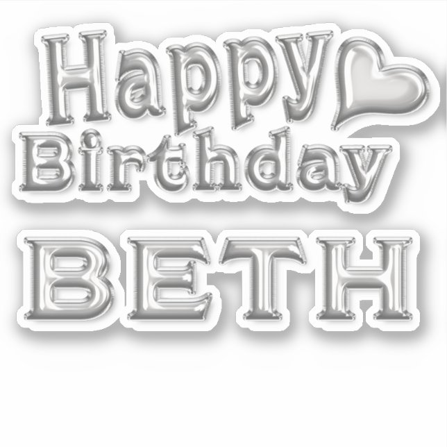 Beth Happy Birthday silver sticker (Front)
