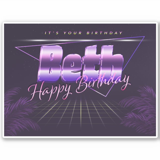 Beth Name First name lila retro Sticker Birthday (Front)