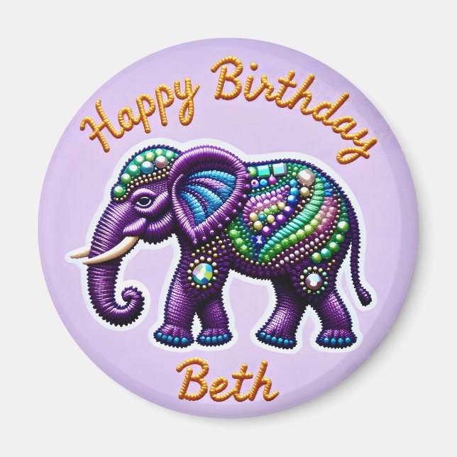 BETH ~ Personalized Purple Elephant  Magnet (Front)