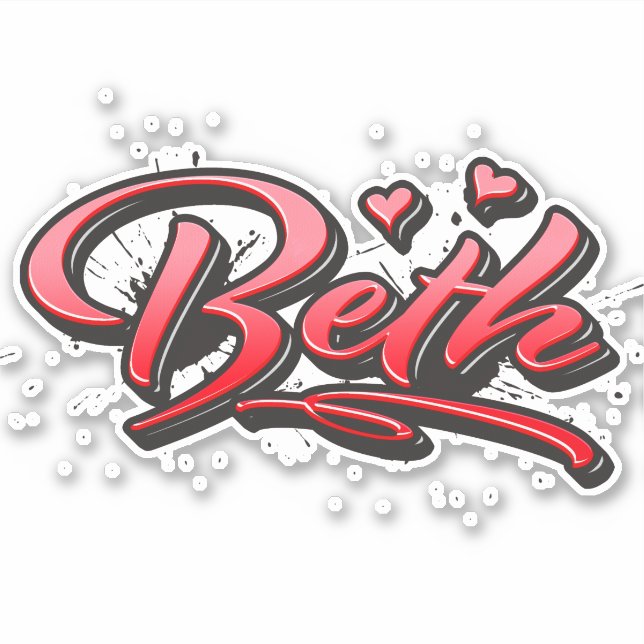 Beth red Heart Graffiti Sticker Decal (Front)