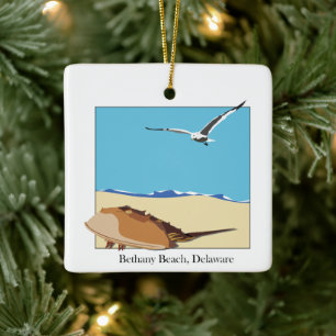 Bethany Beach, DE Horseshoe Crab Sea Gull Beach Ceramic Ornament