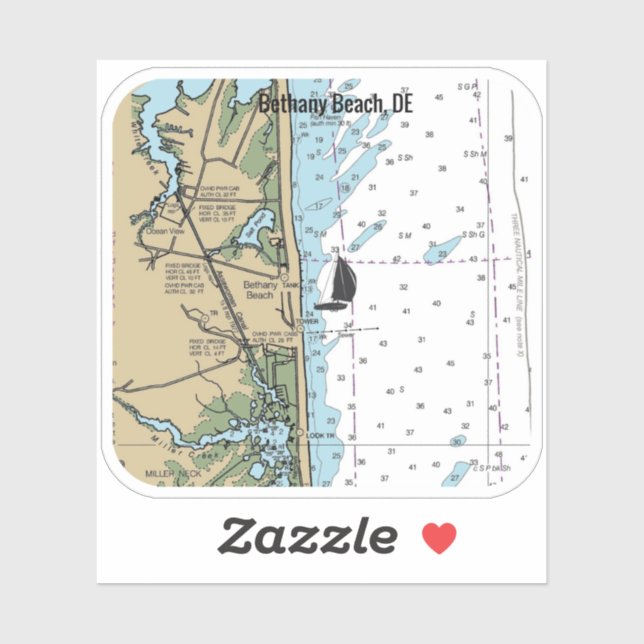Bethany Beach Delaware Chart Sticker (Sheet)