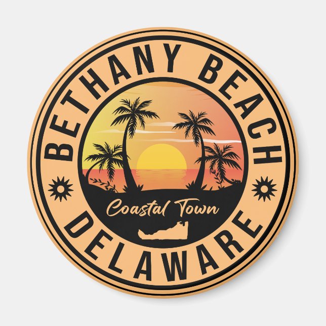 Bethany Beach Delaware Palm Trees Retro Sunset 80s Magnet (Front)