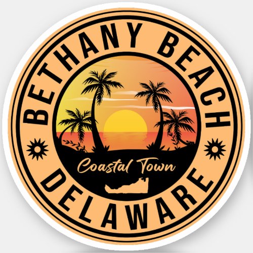 Bethany Beach Delaware Palm Trees Retro Sunset 80s Sticker