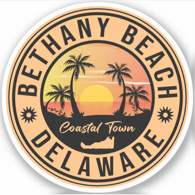 Bethany Beach Delaware Palm Trees Retro Sunset 80s Sticker (Front)