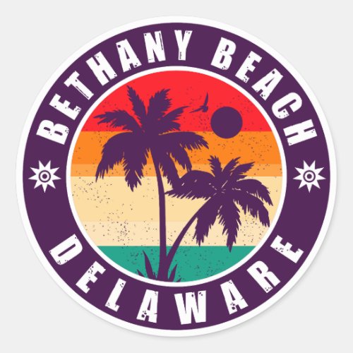 Bethany Beach Delaware Palm Trees Vintage 80s Classic Round Sticker