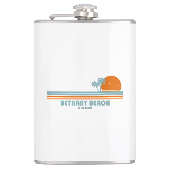 Bethany Beach Delaware Sun Palm Trees Flask (Front)
