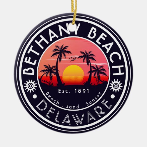 Bethany beach Delaware Sunset Beach Palm Tree 80s Ceramic Ornament