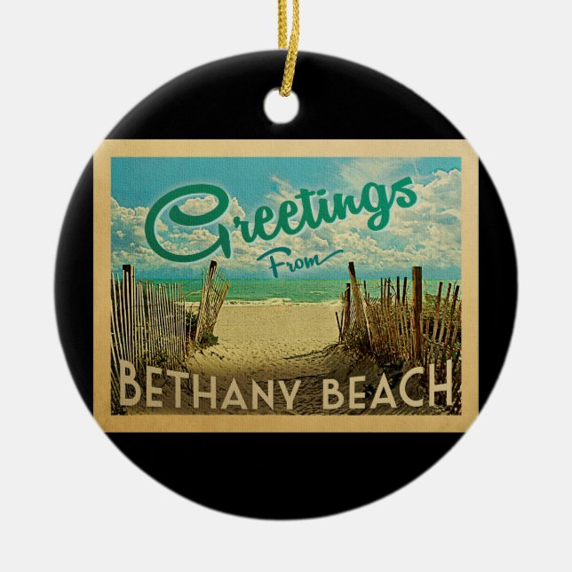 Bethany Beach Ornament Vintage Travel (Front)