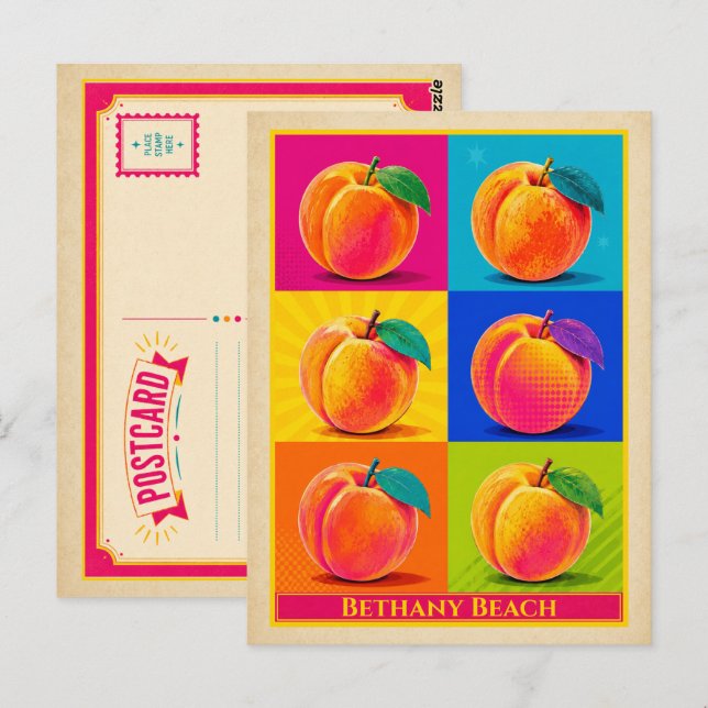 Bethany Beach Postcard Delaware Peach Vintage (Front/Back)