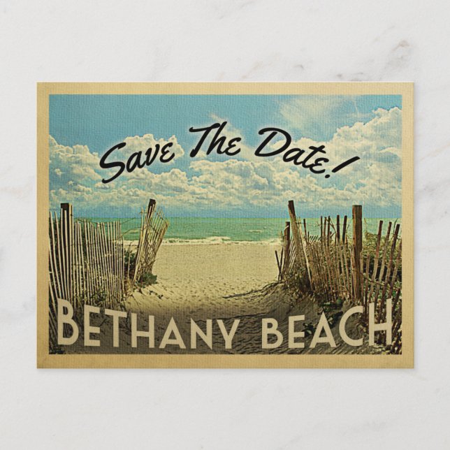 Bethany Beach Save The Date Vintage Beach Nautical Announcement Postcard (Front)