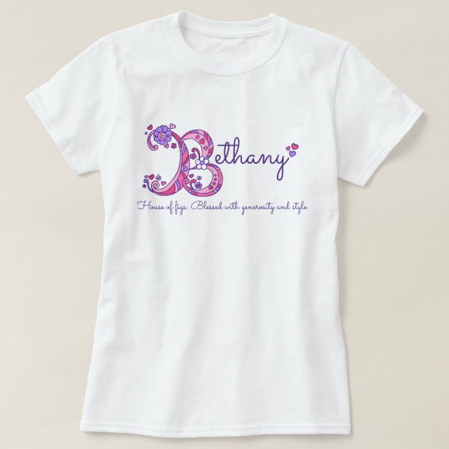 Bethany girls B name meaning monogram shirt (Design Front)